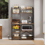 Standing Kitchen Baker’s Rack, Bakers Rack with Power Outlet, 6-Tier Microwave Stand, Coffee Bar with 12 S-Shaped Hooks, Kitchen Shelf with Storage, Coffee Bar Station, for Rustic Brown Cheersstar