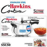 Hawkins 5 Litre Contura Pressure Cooker, Stainless Steel Inner Lid Cooker, Handi Cooker, Induction Cooker, Silver (SSC50) HAWKINS