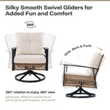 LAUSAINT HOME 3 Pieces Outdoor Swivel Rocker Patio Chairs, Wicker Patio Bistro Set with 2 Rocking Chairs and 1 Coffee Table, Patio Furniture Set with Thickened Cushions for Porch, Backyard (Beige) LAUSAINT HOME