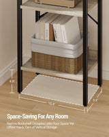 Hzuaneri Bookshelf, Book Shelf, Industrial Bookcase with 2 Hooks, Coner Shelf Storage Organizer for Home Office, Living Room, Bedroom, Kitchen, 6-Tier Greige BC10705B Hzuaneri