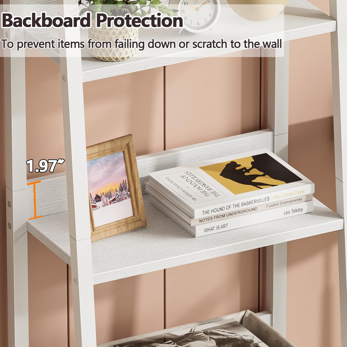 Furologee 5-Tier White Ladder Shelf, Ladder Bookshelf with Removable Drawer, Mordern Bookcase Storage Rack Organizer, Wood Metal Freestanding Storage Shelves for Living Room, Home Office, Bedroom Furologee