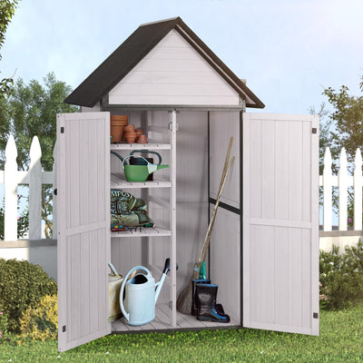 Sheds Outdoor Storage, Wooden Garden Shed with All Around Strong Metal Frame, Large Tool Shed with Floor and Adjustable Shelves, for Backyard Garden Patio Lawn(White)