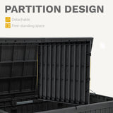 DWVO 150 Gallon XL Deck Box with Divider & Lockable Lid, Waterproof Resin Outdoor Storage for Patio, Garden, Poolside, Cushions, Supplies & Sports Gear, Black DWVO