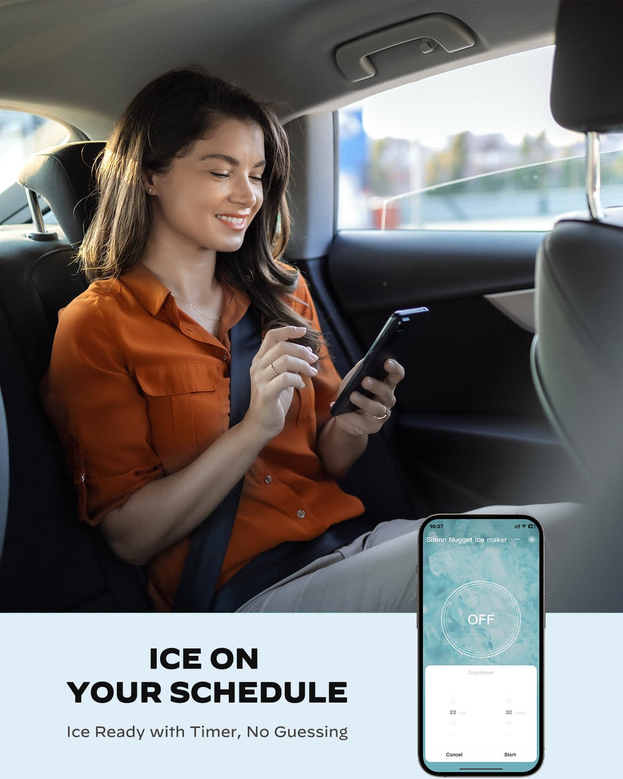 Nugget Ice Maker Countertop - Silonn Smart Pebble Ice Machine, Pellet Ice 44 lbs per Day, Crushed Ice from Timer Function and Status Alerts with Silonn App, Stainless Steel Silonn