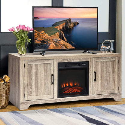 LUARANE Modern Farmhouse TV Stand, Wooden TV Cabinet for TVs up to 65", Television Console with Double Barn Doors Adjustable Shelves, Suitable for 18" x 17" Fireplace - WoodArtSupply