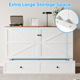 PUREMIND Full Size Murphy Bed Cabinet with Mattress - Solid Wood - Hideaway Chest Beds Frame with Storage Drawers, USB Charging Ports - Space Saving Cabinet Bed for Guest Room PUREMIND