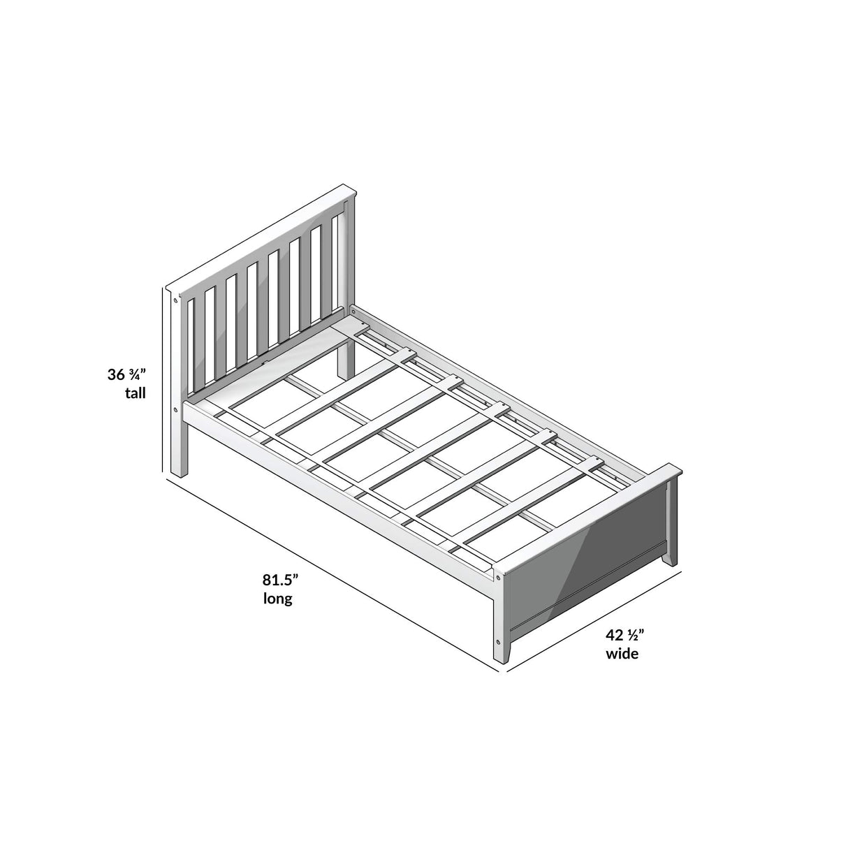 Max & Lily Twin Bed Frame with Slatted Headboard, Solid Wood Platform Bed for Kids, No Box Spring Needed, Easy Assembly, White Max & Lily