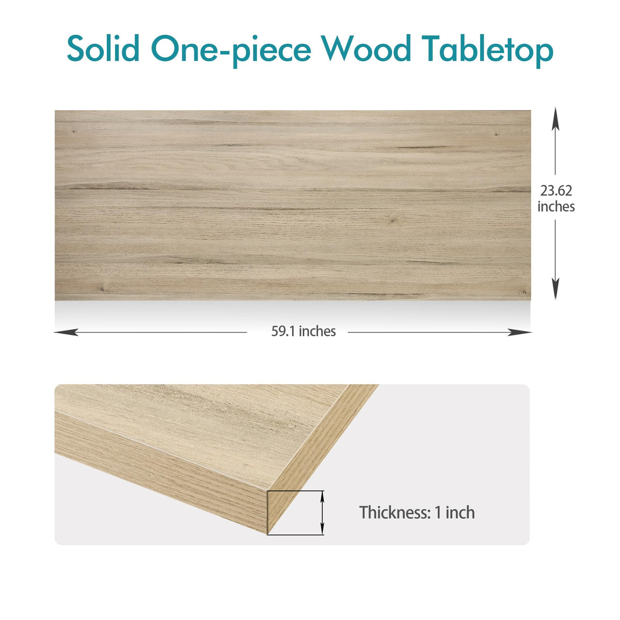 Kaboon 60x24 inches Oak Tabletop, Solid One-Piece Wood Desktop for Sit Stand Desk, Double Desks, L Desk DIY, Rectangular Wood Countertop, Home or Kaboon