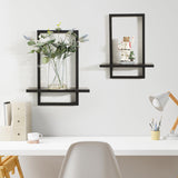 PHOENANCEE Square Floating Shelves Black,Framed Hanging Shelf for Wall Set of 2,Decorative Modern Chic Plants Decor for Living Room Bedroom Bathroom Home Office,Soild Wood,L+S PHOENANCEE