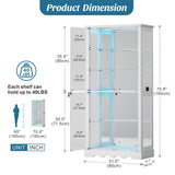 Dystler Glass Display Cabinet with RGB Light, 5-Tier Curio Cabinet for Collectibles, Display Case with Removable Shelves, Human Sensor Design, White Dystler