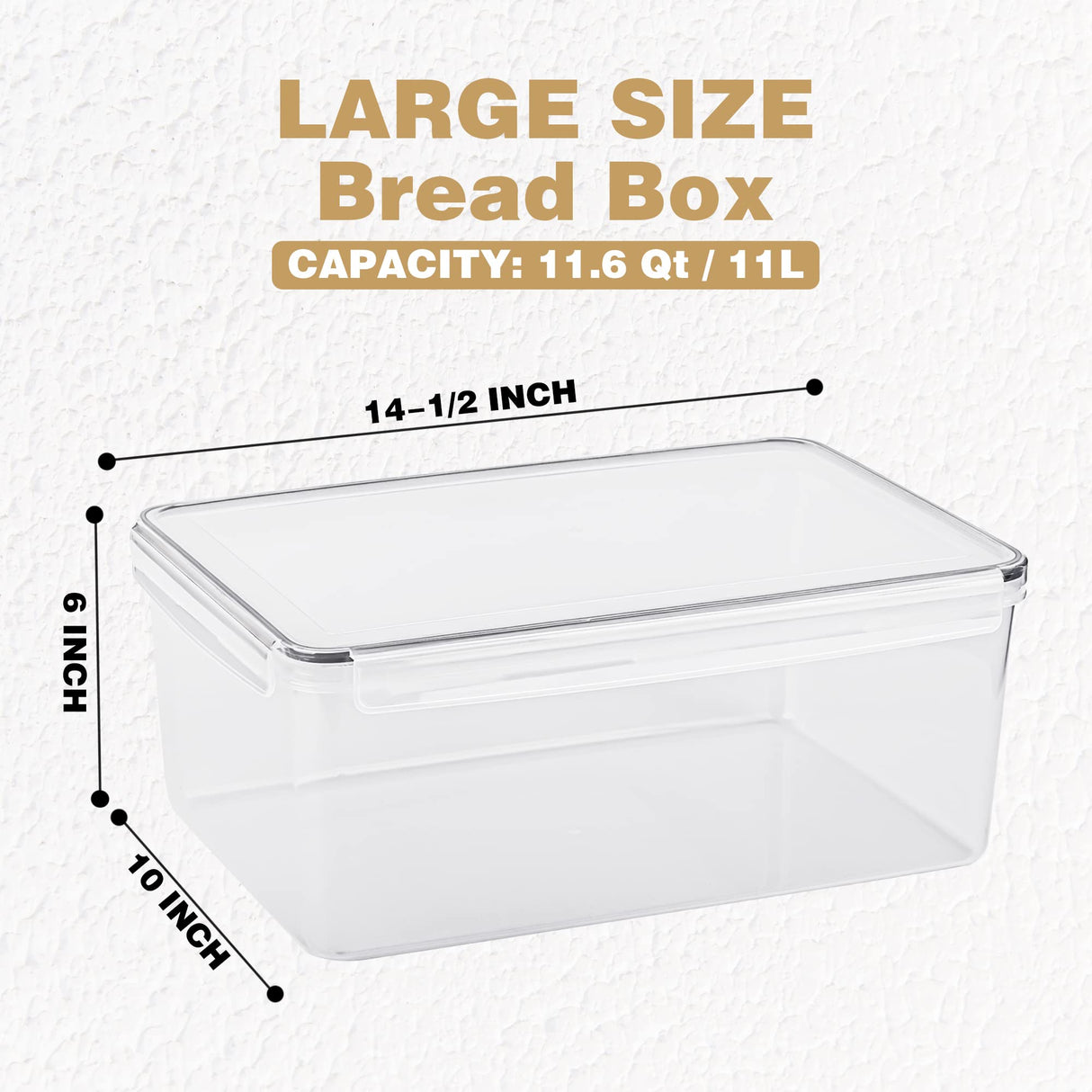 Tiawudi 2 Pack Large Bread Box for Kitchen Countertop, Airtight Bread Storage Container for Homemade Bread and Bakery Loaf, Plastic Bread Keeper, 11.6 Qt / 11L Each Tiawudi