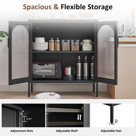 FURSTEL Buffet Cabinet, Modern Industrial Style Sideboard Buffet Cabinet, with Adjustable Shelves Credenza for Living Kitchen Dining Farmhouse, 15.8" L x 27.6" W x 35" H Black FURSTEL