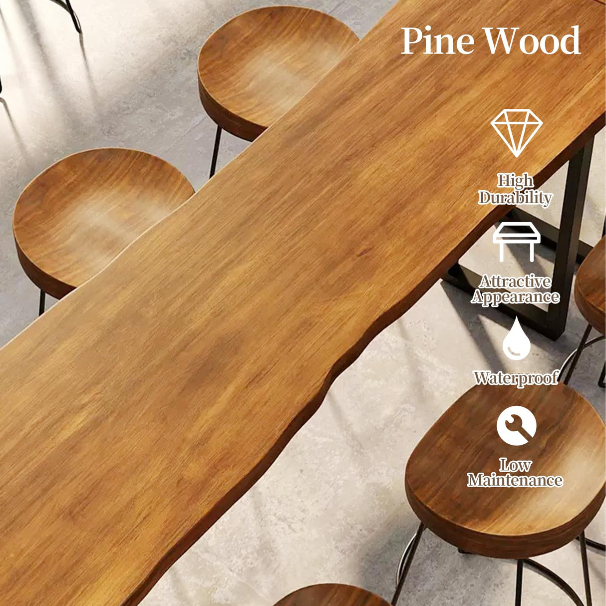 Lrxmastery Bar Table Counter Bar Height Pub Table Rectangular Wood High Top Kitchen Dining Table Rustic Tall Counter Height Table for Narrow Space Living Room Sturdy Metal Frame (55.1in) Lrxmastery