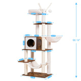 Hey-brother Wooden Cat Tree, 66.1“ Cat Furniture with Scratching Posts, Modern Cat Tower with hammocks, Toys, cat condo, Rustic Brown MPJ120SR Hey-brother