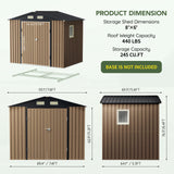 Grovellis 6x8FT Outdoor Metal Storage Shed, Double Door, 1 Clear Window, Tool Shed for Garden, Patio, Backyard Brown Grovellis