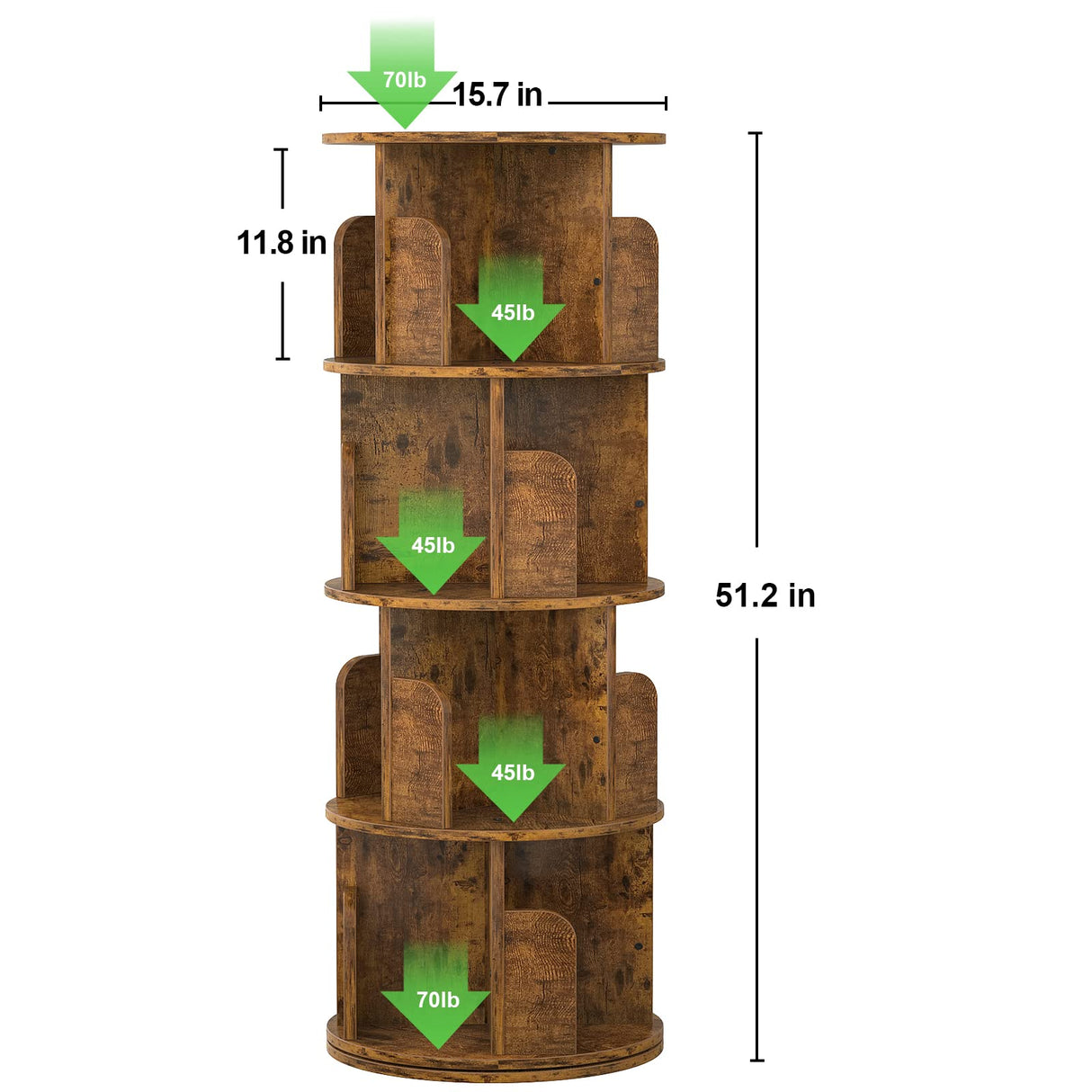 Aheaplus 360° Rotating Small Corner Bookshelf with 4 Tiers - Rustic Brown Sturdy Storage Rack for Limited Spaces Aheaplus
