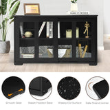 Sideboard Buffet Cabinet, Stackable Cupboard Storage Table with Adjustable Shelf & Glass Sliding Doors, Wooden Credenza Coffee Bar Cabinet for Kitchen/Dining Room/Living Room/Entryway (Black) Giantex