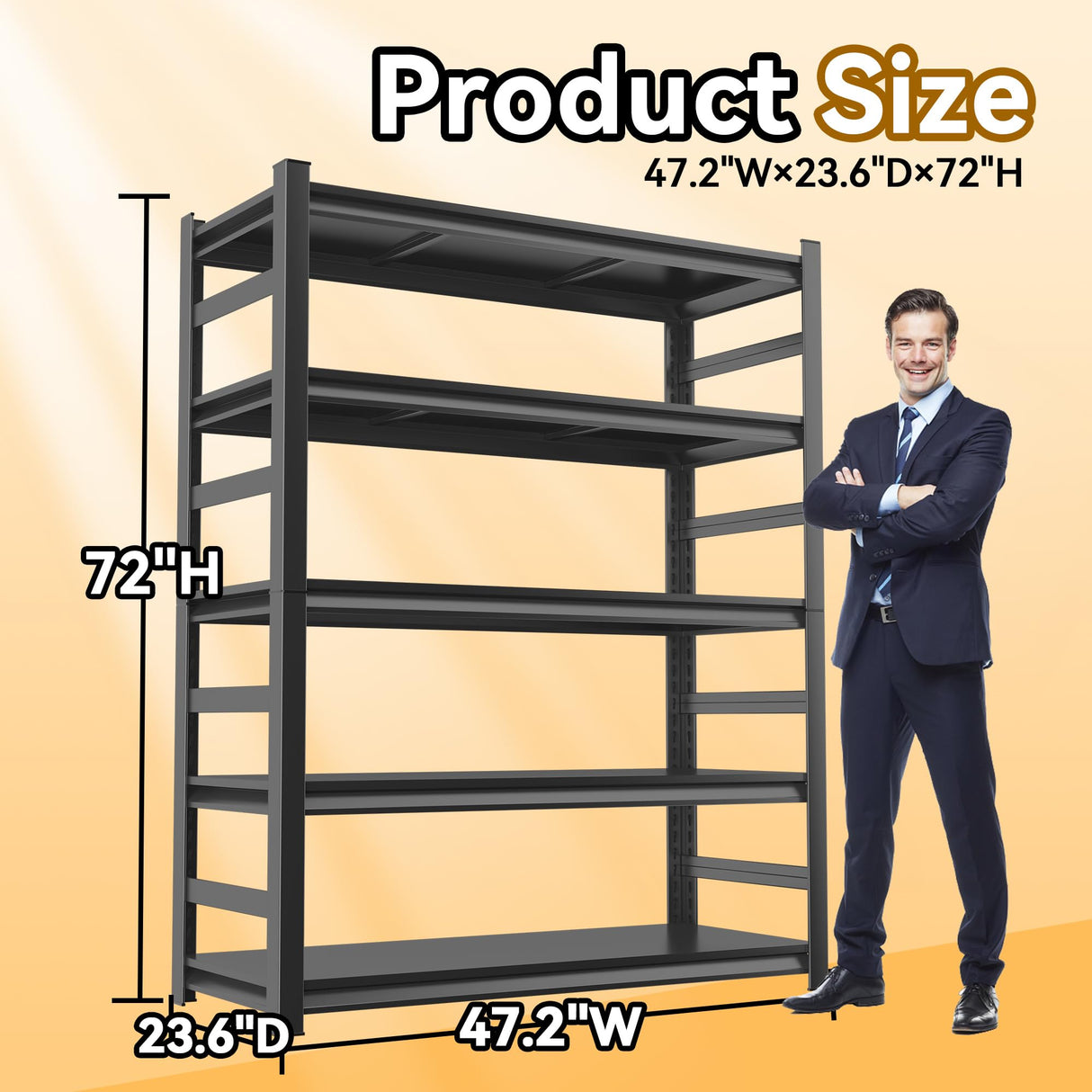 BEESTMUEBLE 5 Tiers Book Shelf, 48 Wide Bookcase,Metal Black Bookshelves, Living Room Shelves, Open Shelf Bookcase with Fences, Book Shelves for Bedroom/Office/Study, 47.2" W*23.6" D*72" H BEESTMUEBLE