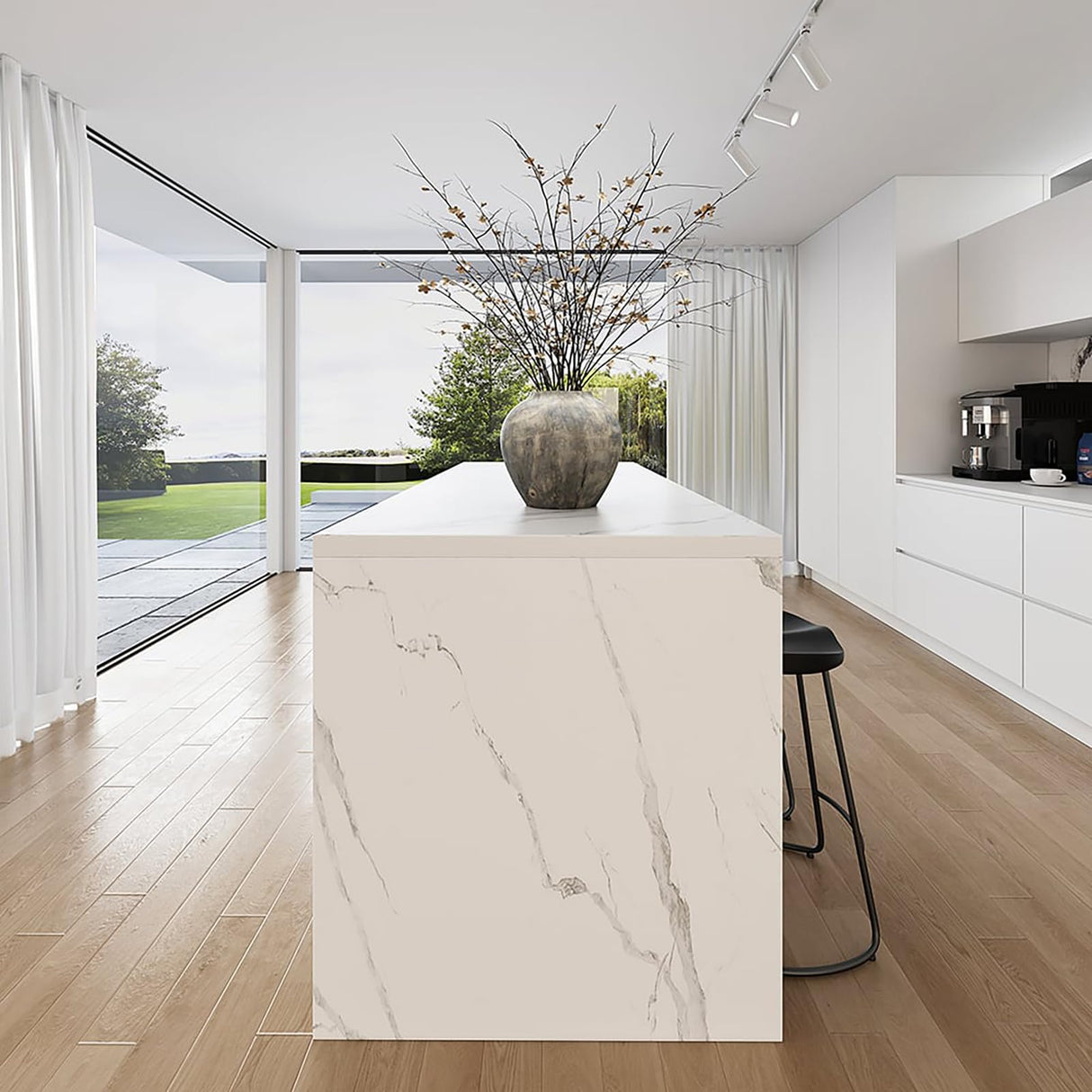 homary 72" Kitchen Island with Storage Kitchen Cabinet Marble Veneered Top Large Island Table with Seating homary