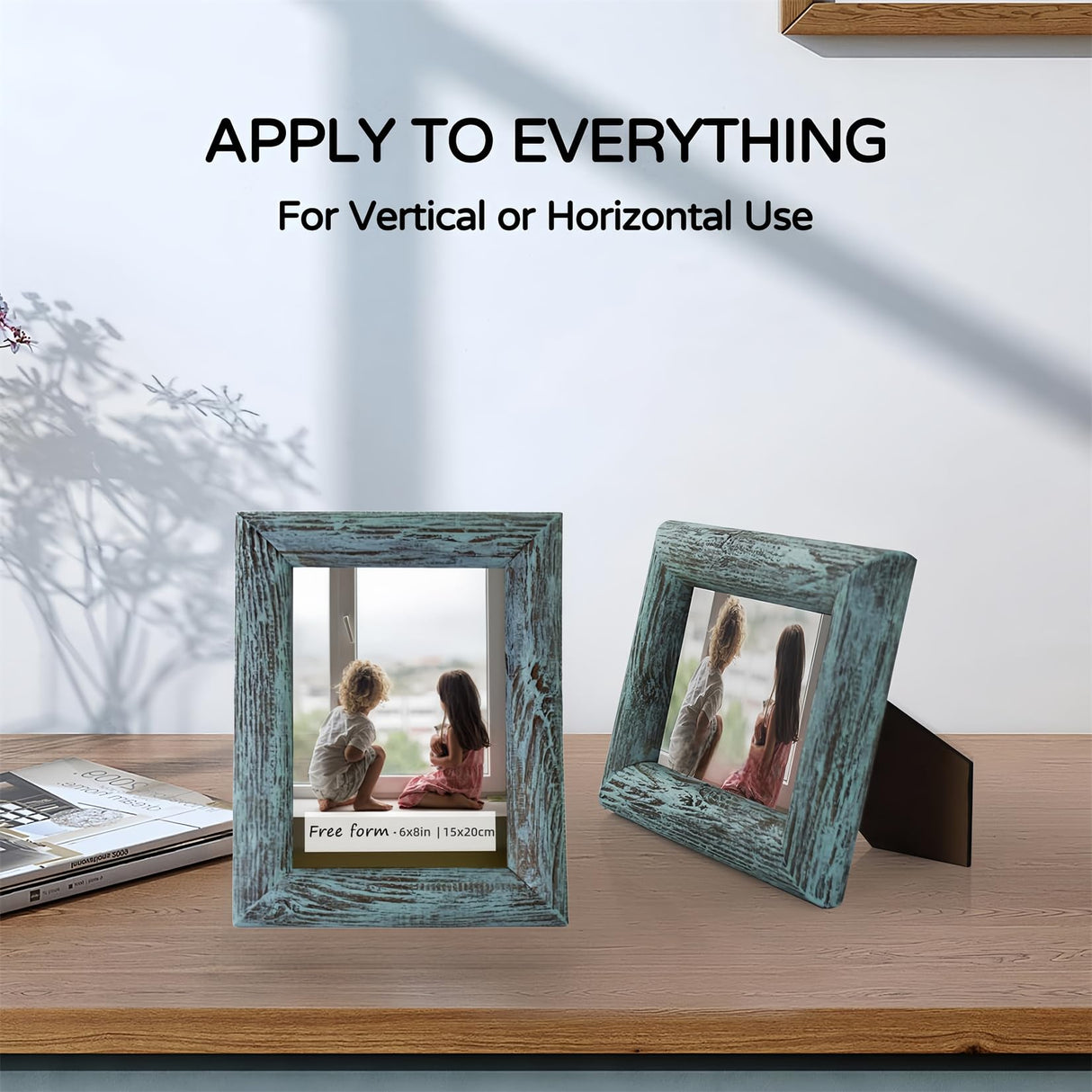 6x8 Green Picture Frames Set of 2, Solid Wood Photo Frame with HD Glass, Farmhouse Distressed Rustic Natural Weathered Wooden Frames for Gallery Wall Mounting or Table Top Display Home Decorative Free form