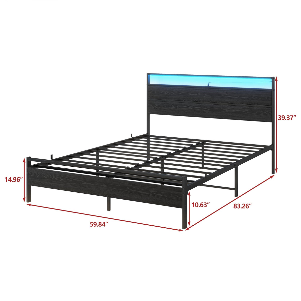 Queen Bed Frame,Queen Size Metal Platform Bed Frame with Storage & LED Light Headboard and USB Charging Station,No Box Spring Needed,Heavy Duty Metal Slats,Noise Free,Black BOFENG