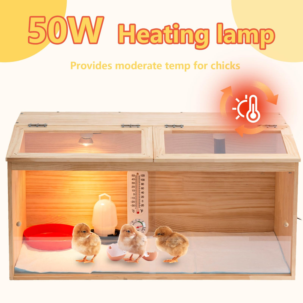 Large Wooden Chicken Brooder Box with Bulb Set and Thermometer - Brooder Box for Chicks Indoor Accommodates Up to 25 Chicks - Ideal for Chickens, Ducks, Quails, Hamsters, and Lizards（32x16x16 Inches） UYDJKLS