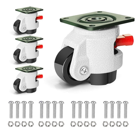 FIZAR Heavy Duty Leveling Casters - 360 Degree Swivel Castor Casters with Upgraded Handle, Height Adjustable Casters for Workbench, Machine, Equipment, Shelves, Total Capacity 2200 Lbs (4 Pack) FIZAR