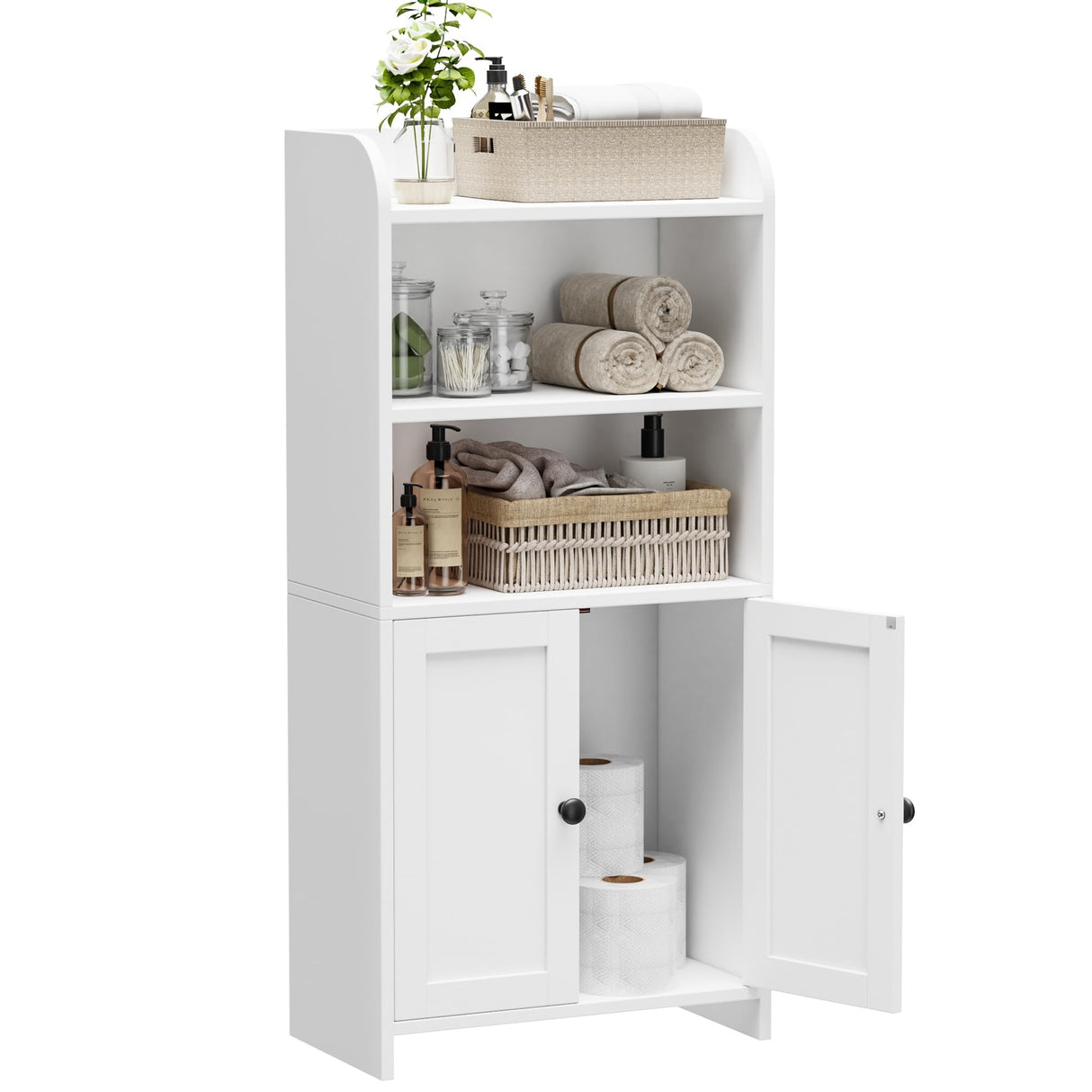 Homhedy Small Bathroom Storage Cabinet, Freestanding Toilet Paper Storage with 2 Doors and Shelves, Bathroom Organizers and Storage for Small Spaces, Laundry Room, 7.9" D x 14.6" W x 31" H, White Homhedy