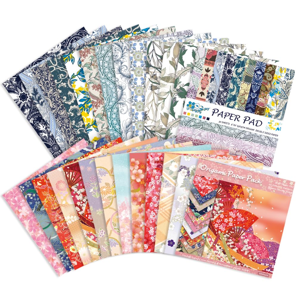 Origami Paper Kit Dobule Sided 100 Sheets 100 Colors 6 Inch Japanese Chiyo Square Easy Fold Arts Crafts DIY Handwork Origami Papers Beginner Sakuras Baroque Mifuner