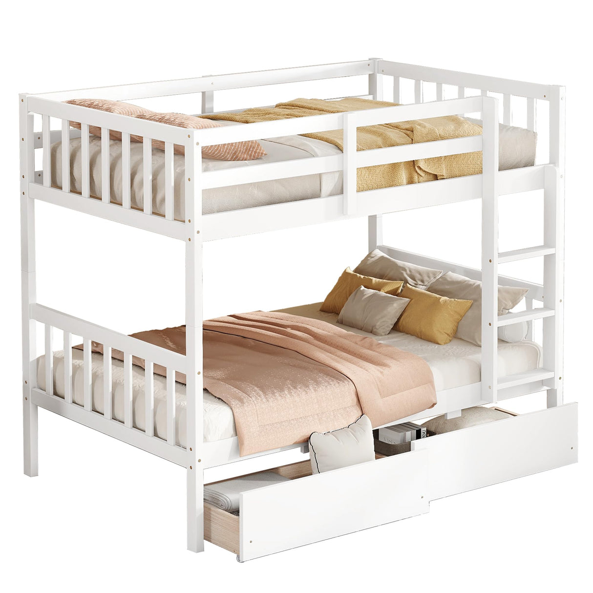 Harper & Bright Designs Twin Over Twin Bunk Bed with 2 Drawers, Convertible into 2 Twin Beds, Twin Bunk Bed with Ladder and Safety Guardrails, White Harper & Bright Designs