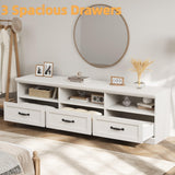 IDEALHOUSE 70in TV Stand for TVs up to 80", Mid Century Modern Entertainment Center with Storage Drawer and Open Shelves, TV Console Media Cabinet for Living Room, Bedroom, Antique White IDEALHOUSE