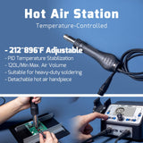 WEP 938BD-I Soldering Iron Station Hot Air Rework Station 2-IN-1 with LCD Display, PID Control, Hot Air Start/Stop, Sleep Mode, 3 Extra Nozzles, 5 Extra Soldering Tips, Solder Wire WEP