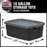 Rubbermaid 6-Pack Totes for Storage with Lids, Heavy Duty Plastic Storage Bins with Lids, Black Gray, 10 GAL - Stackable for Garage, Attic, Camping (10 GAL - 6 Pack Solid Black and Grey) Rubbermaid