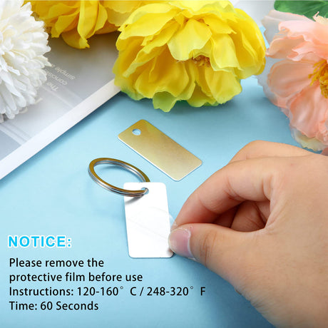 30 Pieces Sublimation Blank Keychains Dog Tags Rectangle Heat Transfer Tags Aluminum Blank Tags Sublimation Metal Tags DIY Keychains with 30 Key Rings for Pet DIY Craft Project Supply, 1.6 x 0.8 Inch Hotop