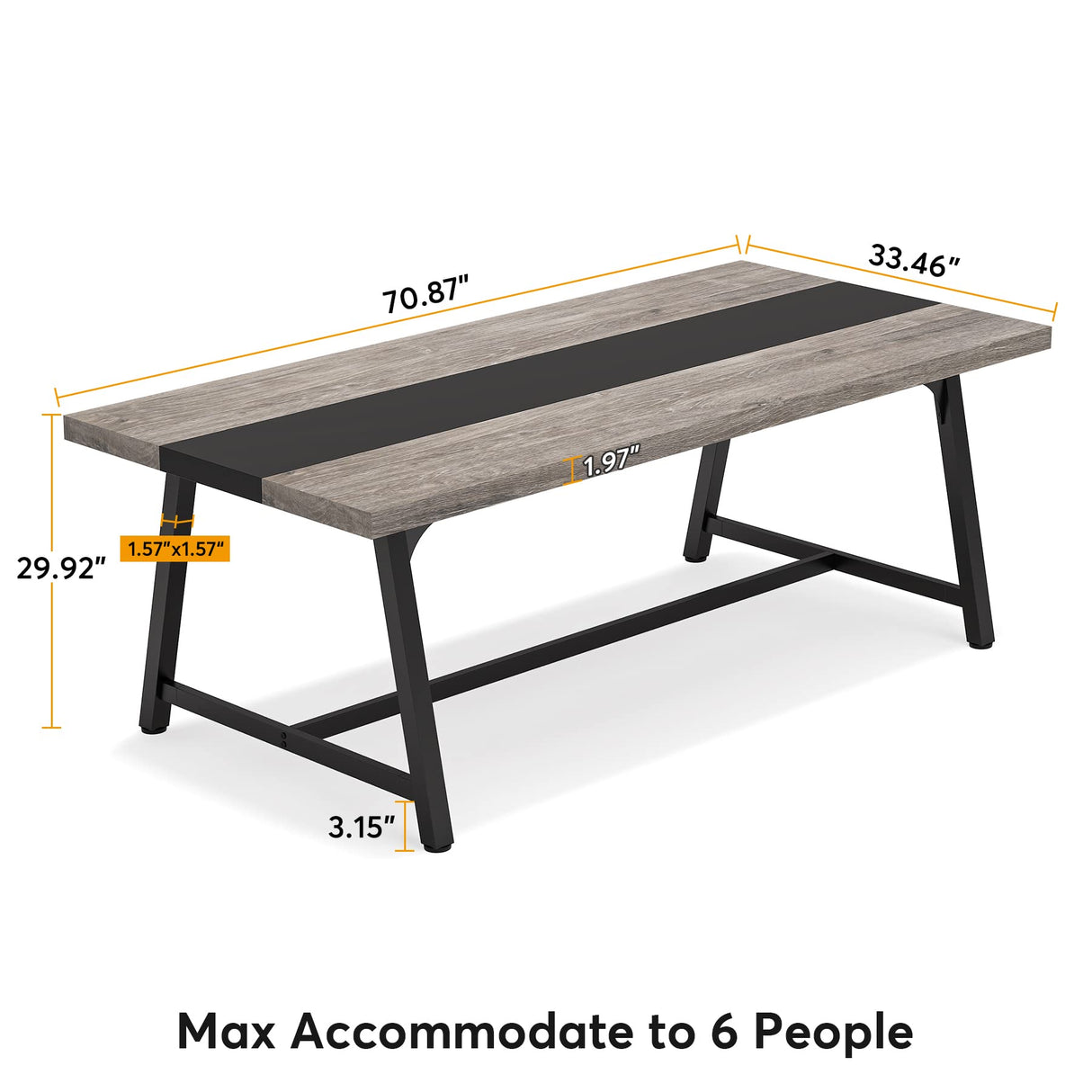 Tribesigns 6FT Rectangle Conference Table, 70.87L x 33.46W x 29.92H Inches Meeting Table for Conference Room, Vintage Wood Office Executive Desk with Strong Metal Frame for 6 People (Grey) Tribesigns