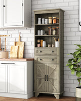Seeday 72" Farmhouse Bathroom Storage Cabinet, Tall Kitchen Pantry Cabinet with 2 Drawers, Adjustable Shelves and Barn Door, Storage Cabinet for Bathroom, Living Room, Kitchen, Grey Seeday