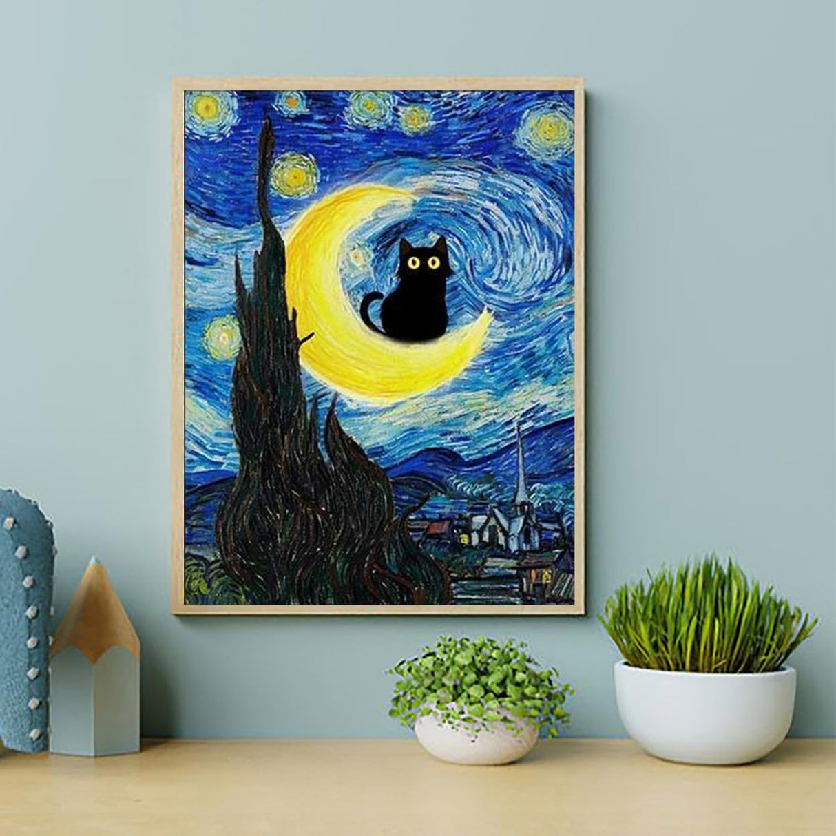 ARPADAMO Adults Beginners Paint by Number Kits ? Press Digital Easy Acrylic Black cat 4 Pieces Paint, DIY Watercolor Paint Press Digital kit on Canvas Home Wall Decoration Without Frame 12×16inch ARPADAMO