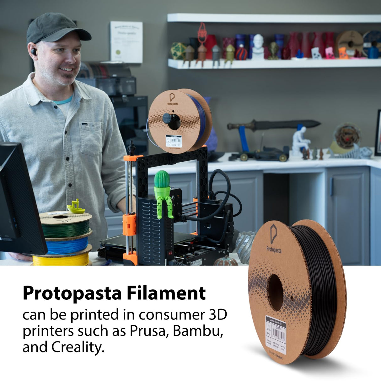 Protopasta Electrically Conductive Composite Black PLA 3D Printer Filament for Electrically Conductive 3D Prints | Easy Printing with Low Warp | 1.75mm Filament | 500g with Recyclable Cardboard Spool Proto-Pasta