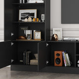 ROMSHINE Large Entertainment Center with Storage, 114" W Wall Unit TV Stand with Bookshelves & Light in White Color, Modern Media Center Cabinet with Bridge, for Living Room Bedroom, Black ROMSHINE