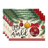 Artoid Mode Joy to The World Xmas Red Balls Christmas Placemats Set of 4, 12x18 Inch Seasonal Winter Pine Cone Table Mats for Party Kitchen Dining Decoration Artoid Mode