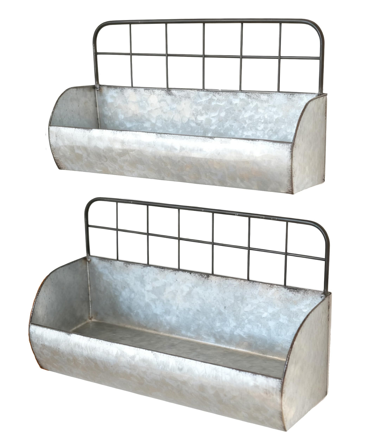 ShabbyDecor Galvanized Metal Farmhouse Wall Storage Holder Rustic Tin Shelves for Kitchen Laundry Room Bathroom Metal Hanging Wire Basket Set of 2 ShabbyDecor