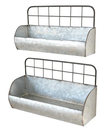 ShabbyDecor Galvanized Metal Farmhouse Wall Storage Holder Rustic Tin Shelves for Kitchen Laundry Room Bathroom Metal Hanging Wire Basket Set of 2 ShabbyDecor