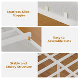 MSmask 14 Inch Corner Bed Frame with Bookcase Storage, Full Daybed with 6 Drawers, Charging Station and LED Light, Full Size Metal Platform Bed Frame for Kids Teenagers, White & Oak Grey MSmask