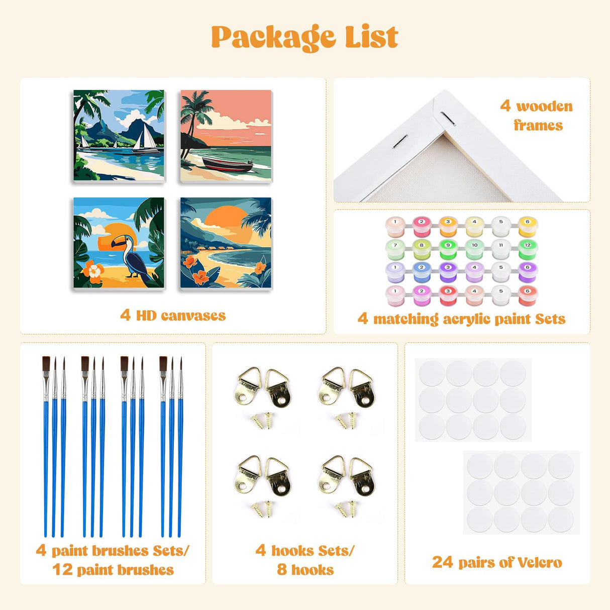 MXJSUA 4 Pack Beach Sea View Paint by Numbers Kit with Framed Canvas for Ages 6-12 Kids, Paint by Numbers Kits for Adult Beginners, Acrylic Oil Painting for Home Wall Decor Gift (8x8 inch) MXJSUA