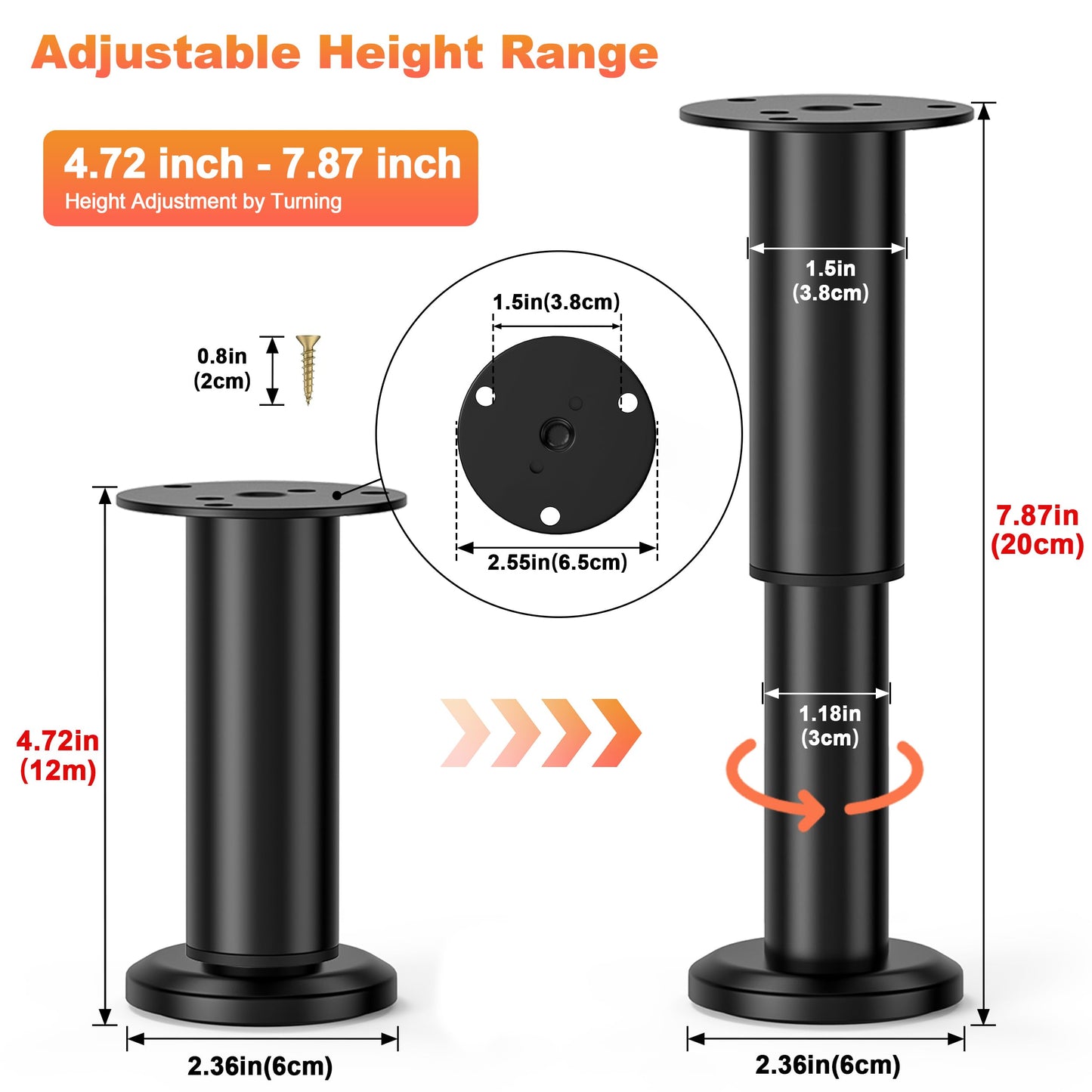 Adjustable Metal Furniture Legs 4-7.87 inch for Sofa, Bed, Chair and Cabinet Support