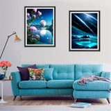 Yunnuo Moon Diamond Painting,Flower Diamond Art Kits for Adults,5D DIY Landscape Diamond Dots Gem Art Painting Kit, Paint with Diamonds Moonscape for Home and Office Wall Decor 12x16inch Yunnuo