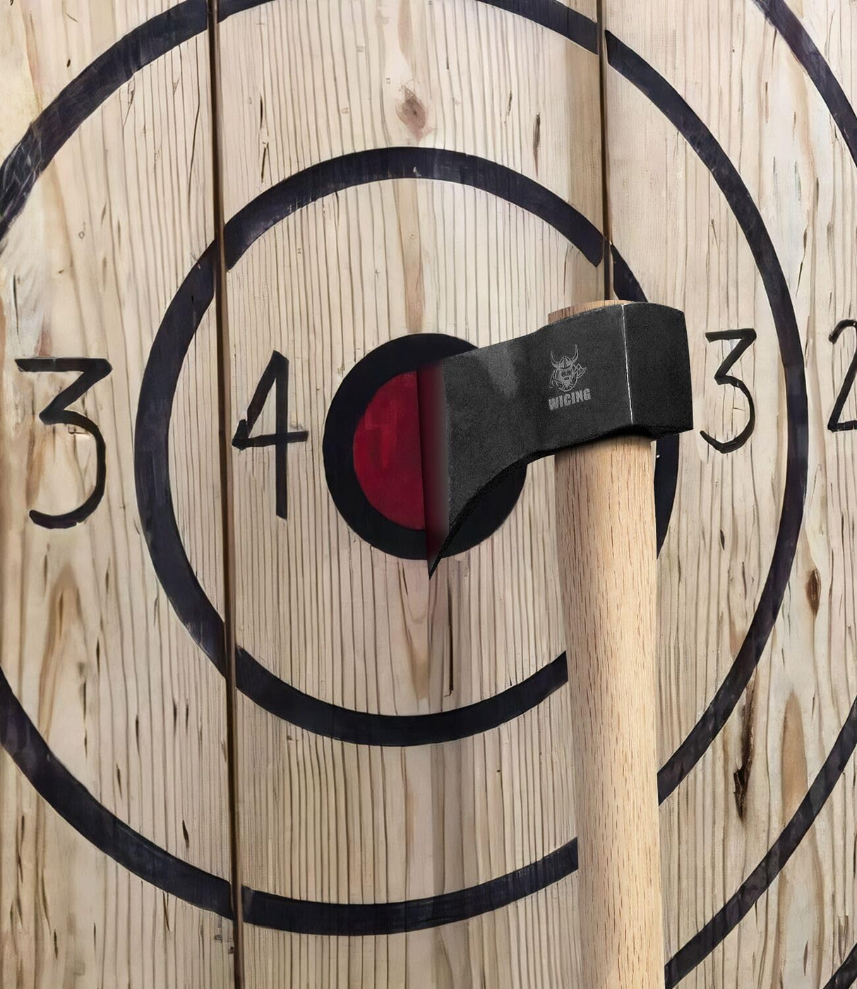 WICING 15.7" Throwing Axe, 1065 Manganese Steel Throwing Hatchet Beech Wood Handle for Axe Throwing Competitions - 3 Pack WICING