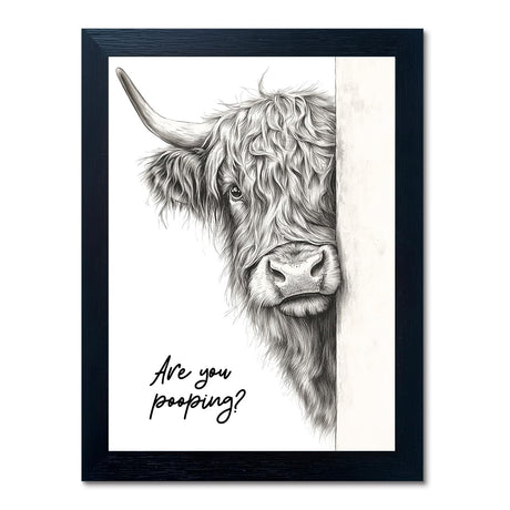 Funny Highland Cow Bathroom Wall Art - Rustic Farmhouse Wall Decor with Humorous Are You Pooping Canvas Print, Cute Animal Canvas Art for Restroom - Black Framed Cow Pictures Wall Decor Ready to Hang 8"x10" Gongyuanyihao Arts