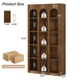 Tribesigns 5-Tier Farmhouse Arched Bookshelf, 70.87-Inch Mid Century Modern Bookcase with Open Shelves, Tall Book Shelf Vintage Display Storage Shelving Unit for Home Office, Walnut Brown, 2PCS Tribesigns