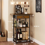 Coffee Bar Stand Station Cart with Storage Drawer -3 Tier, Extended Worktop Coffee Table, Farmhouse Corner Bar Cabinet for Small Spaces, Barkers Rack & Home Bar for Kitchen , Entryway, Living Room X-cosrack
